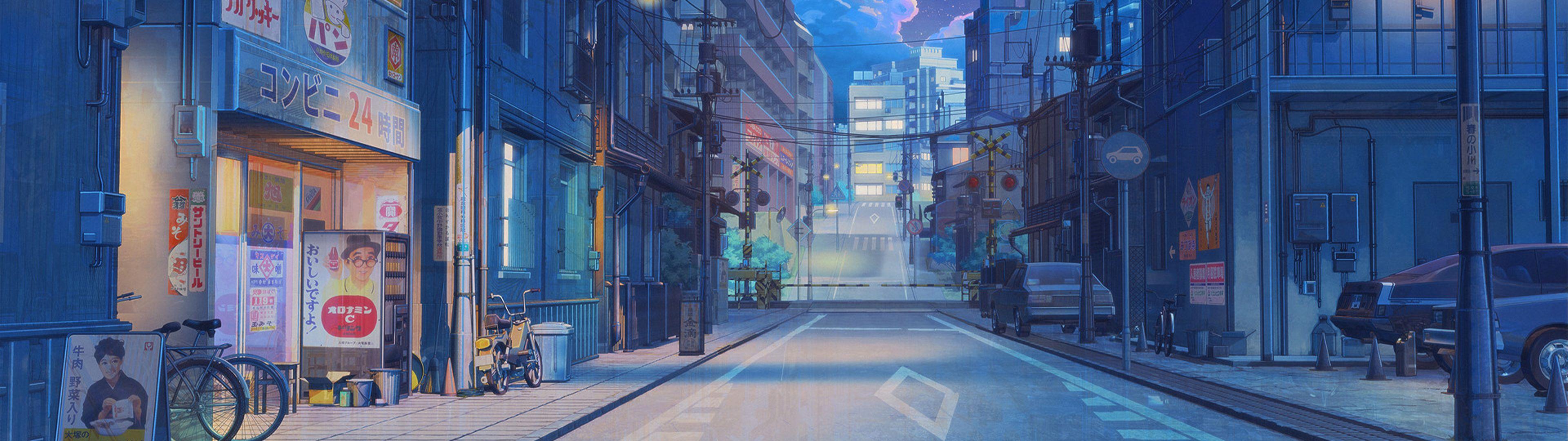 Blue Anime City Wallpapers Top Free Blue Anime City Backgrounds WallpaperAccess