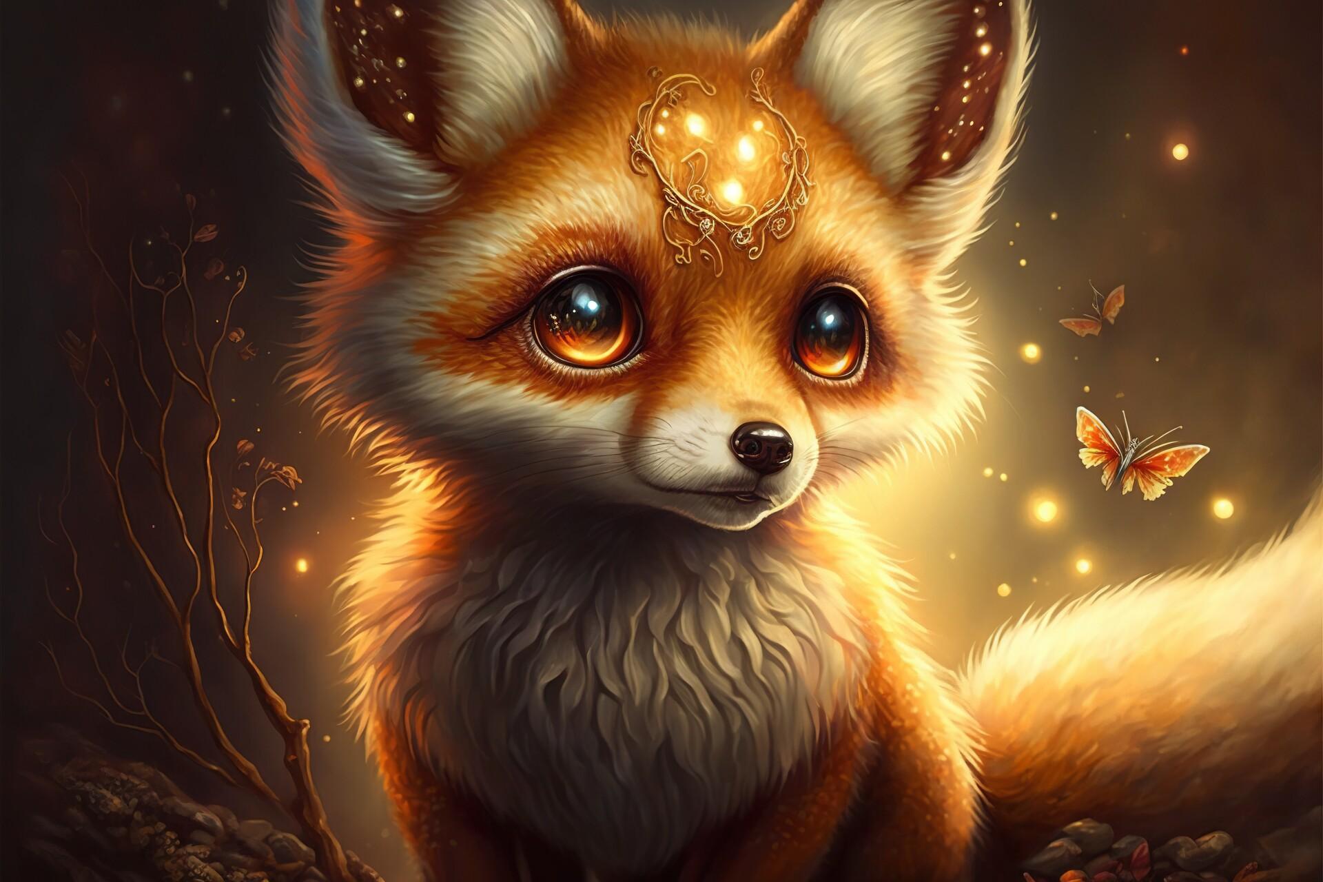 Download Cute Fox Wild Animal Art Wallpaper, 59 OFF