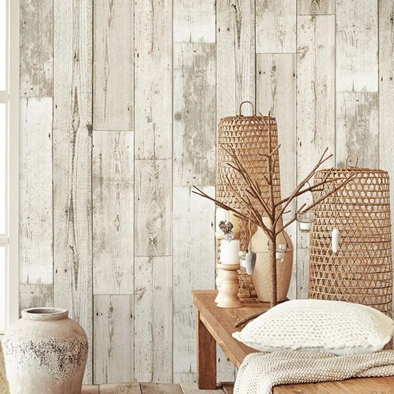 White Wash Wood Wallpaper Peel and Stick Wood Grain Wallpaper