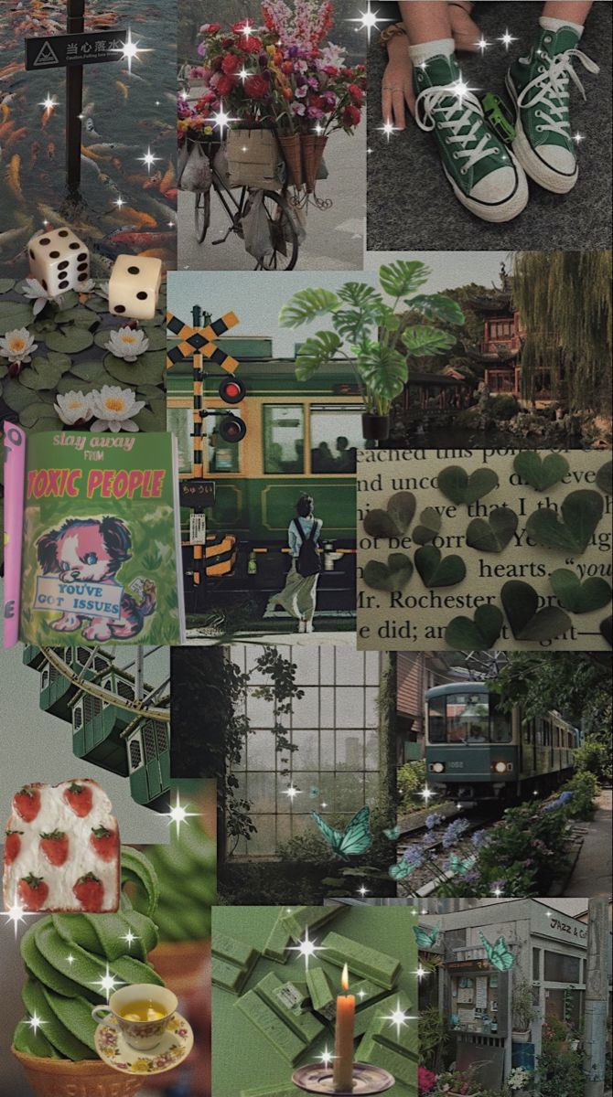 Dark Sage Green Collage Wallpapers Wallpaper Cave