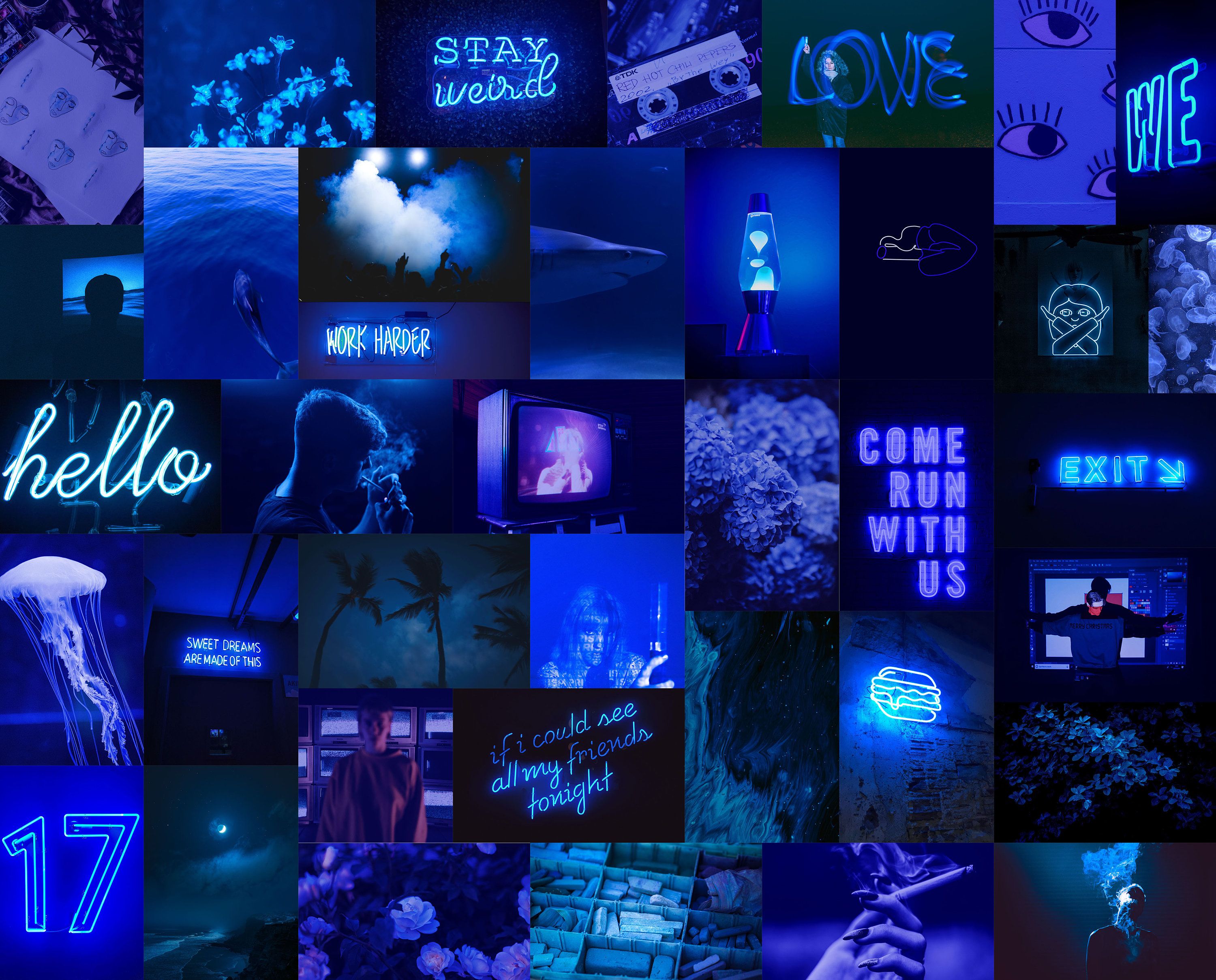 Neon Blue Collage Wallpapers Wallpaper Cave
