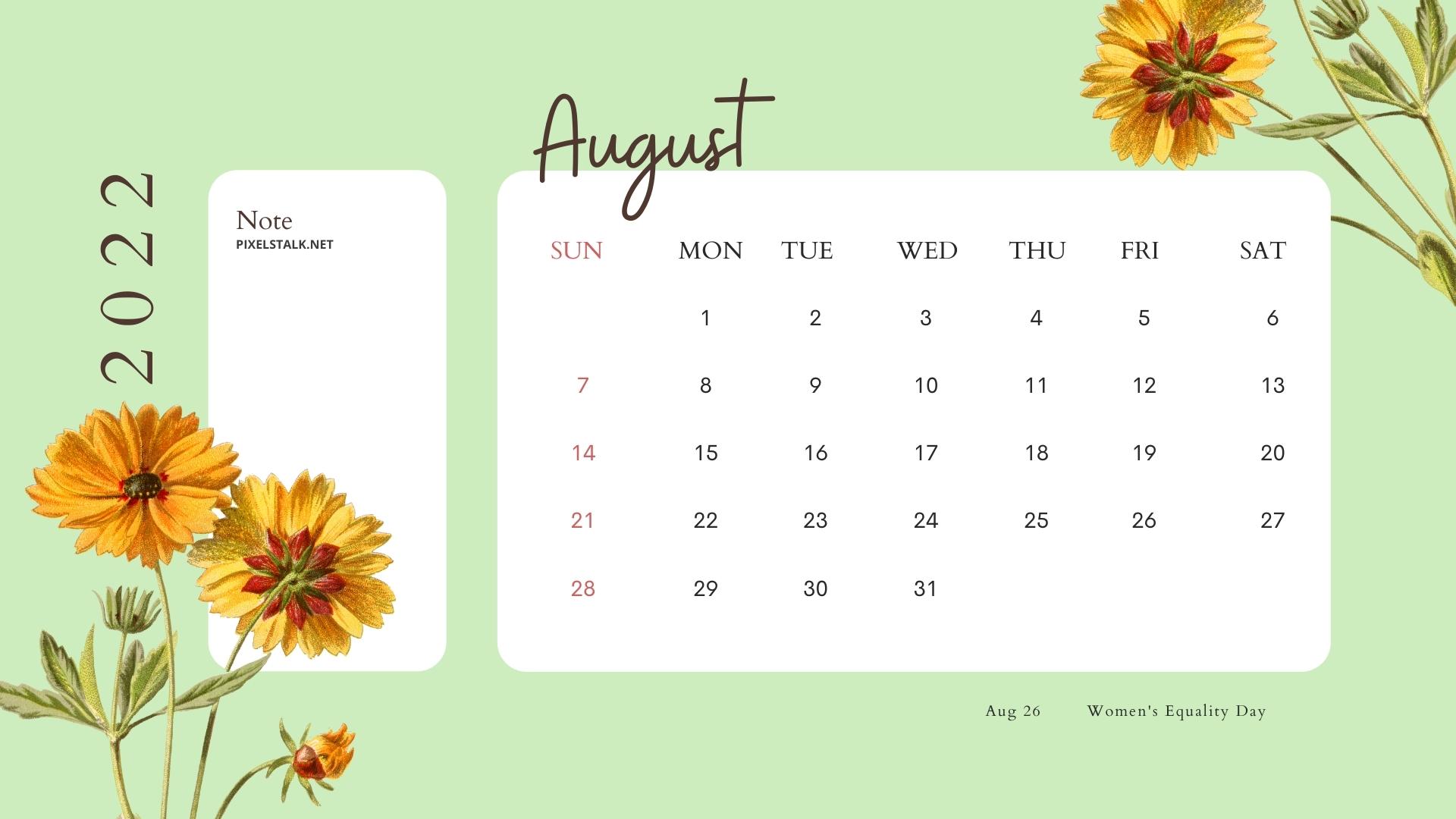 August 2022 Calendar Desktop Wallpaper