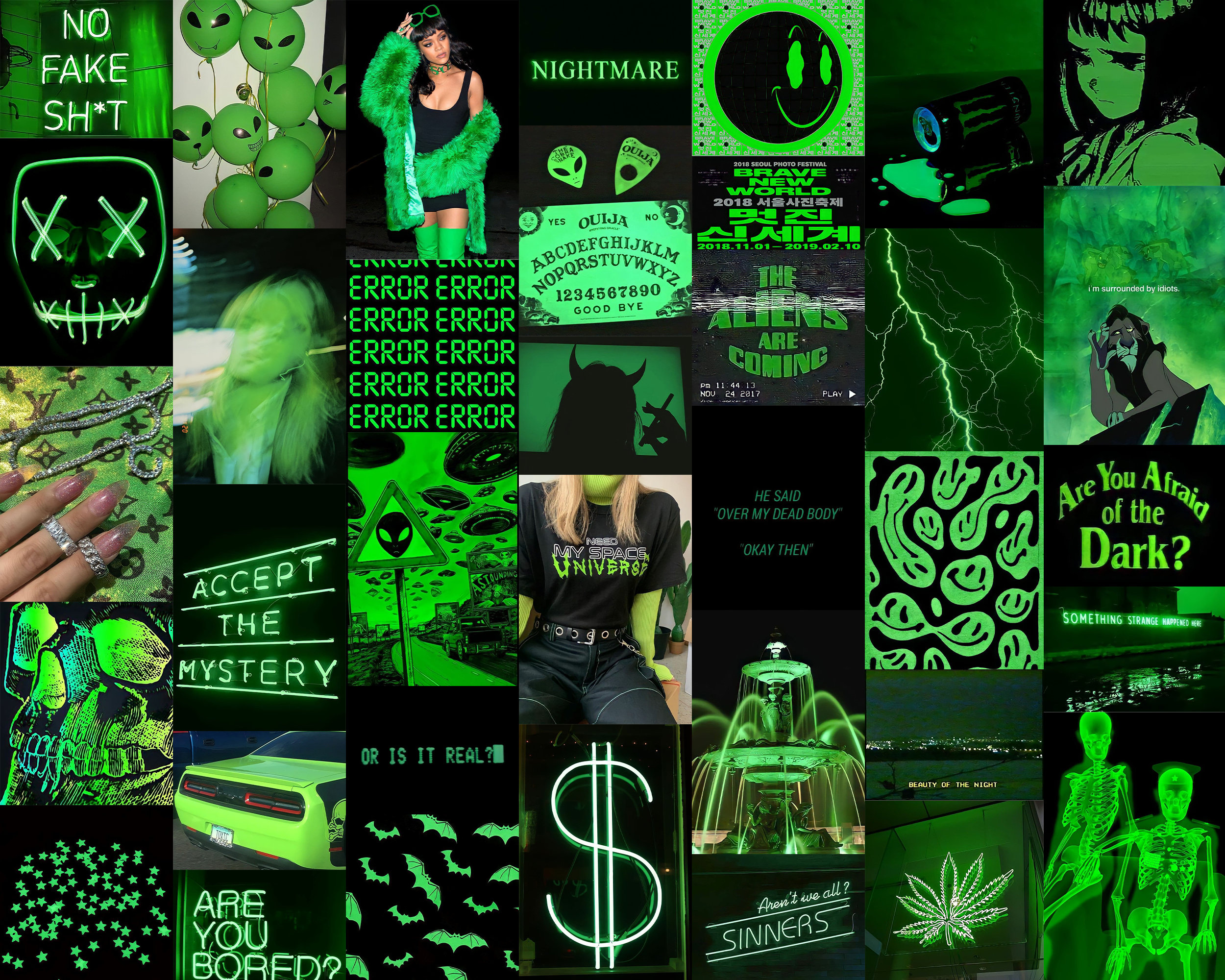 Green Neon Wall Collage