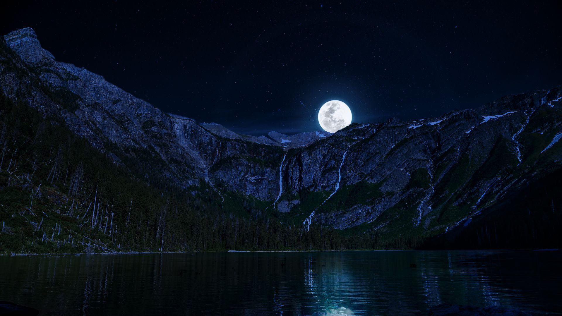 Full Moon Over The Lake Wallpapers Wallpaper Cave