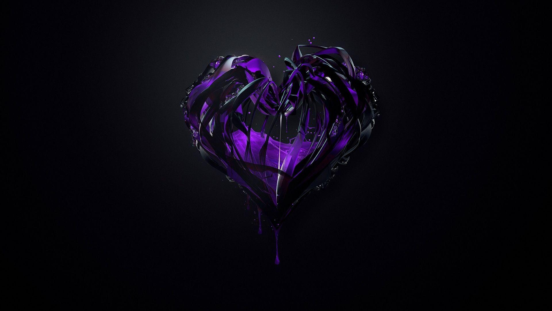 Black Wallpaper With Purple Heart