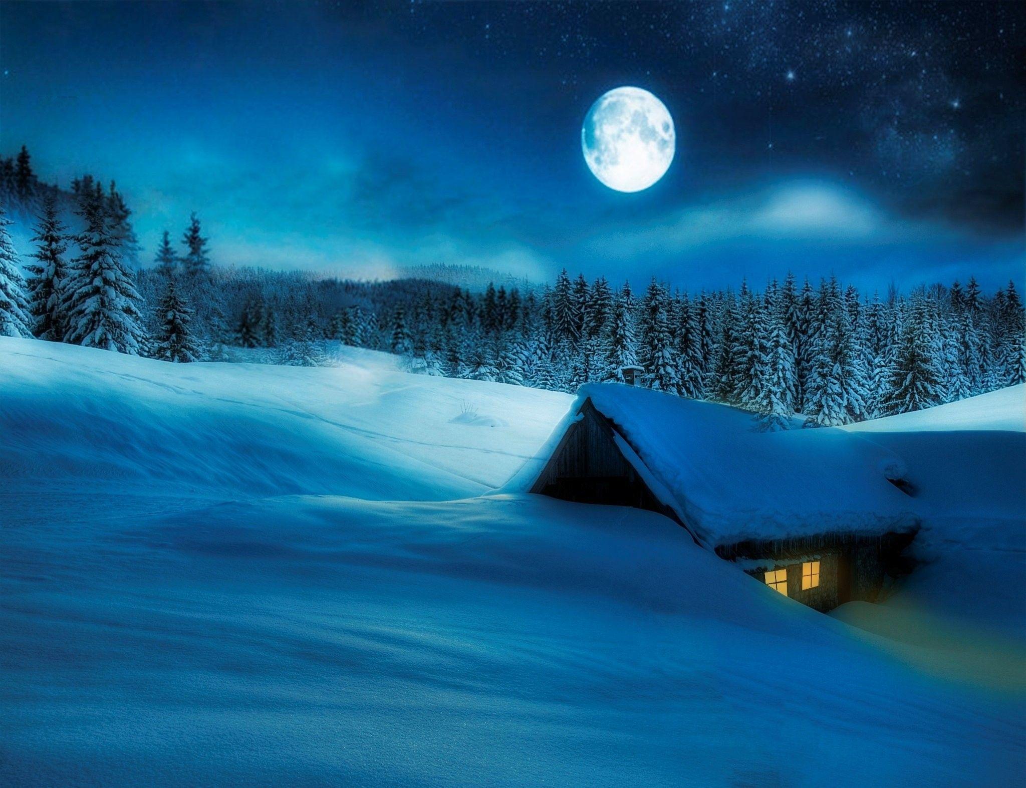 Night Snow Scenes Wallpapers Wallpaper Cave