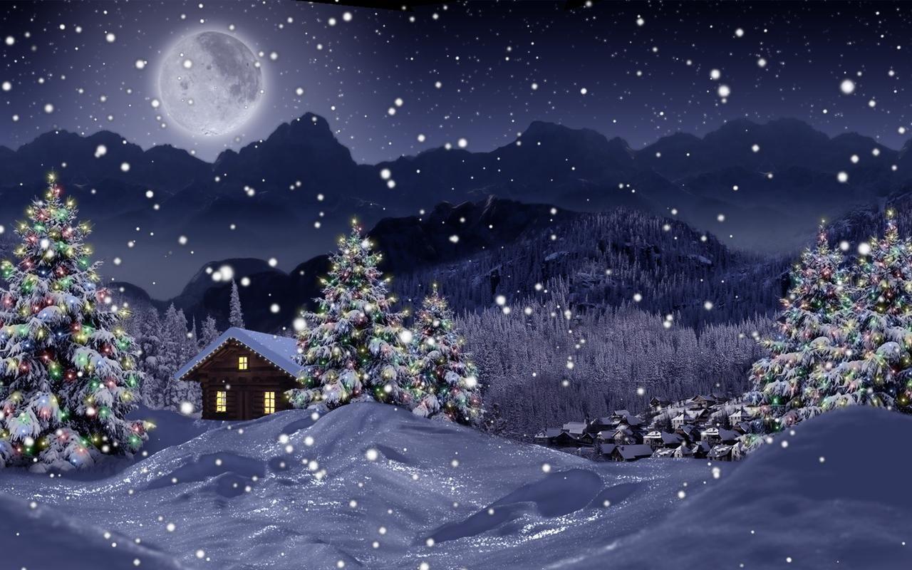 Snowy Christmas Night Art Wallpapers Wallpaper Cave