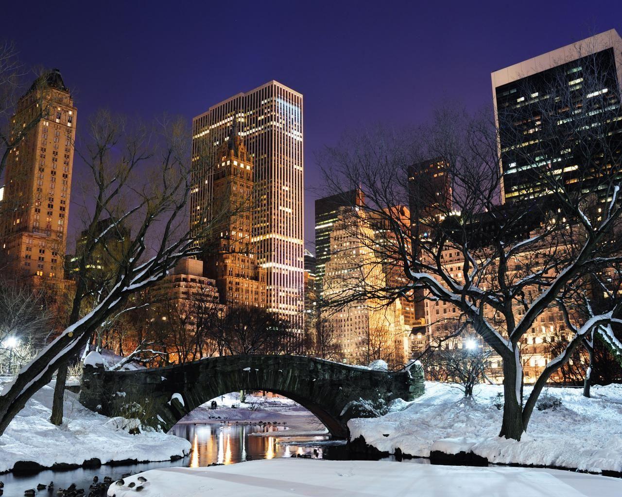 Central Park In The Snow At Night Wallpapers Wallpaper Cave