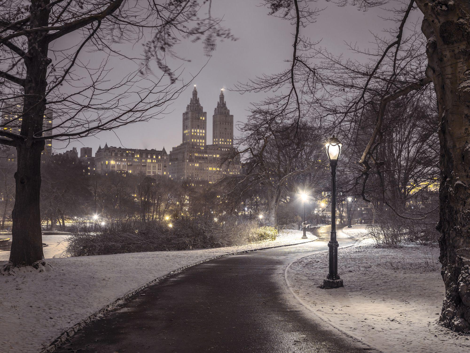 Central Park In The Snow At Night Wallpapers Wallpaper Cave