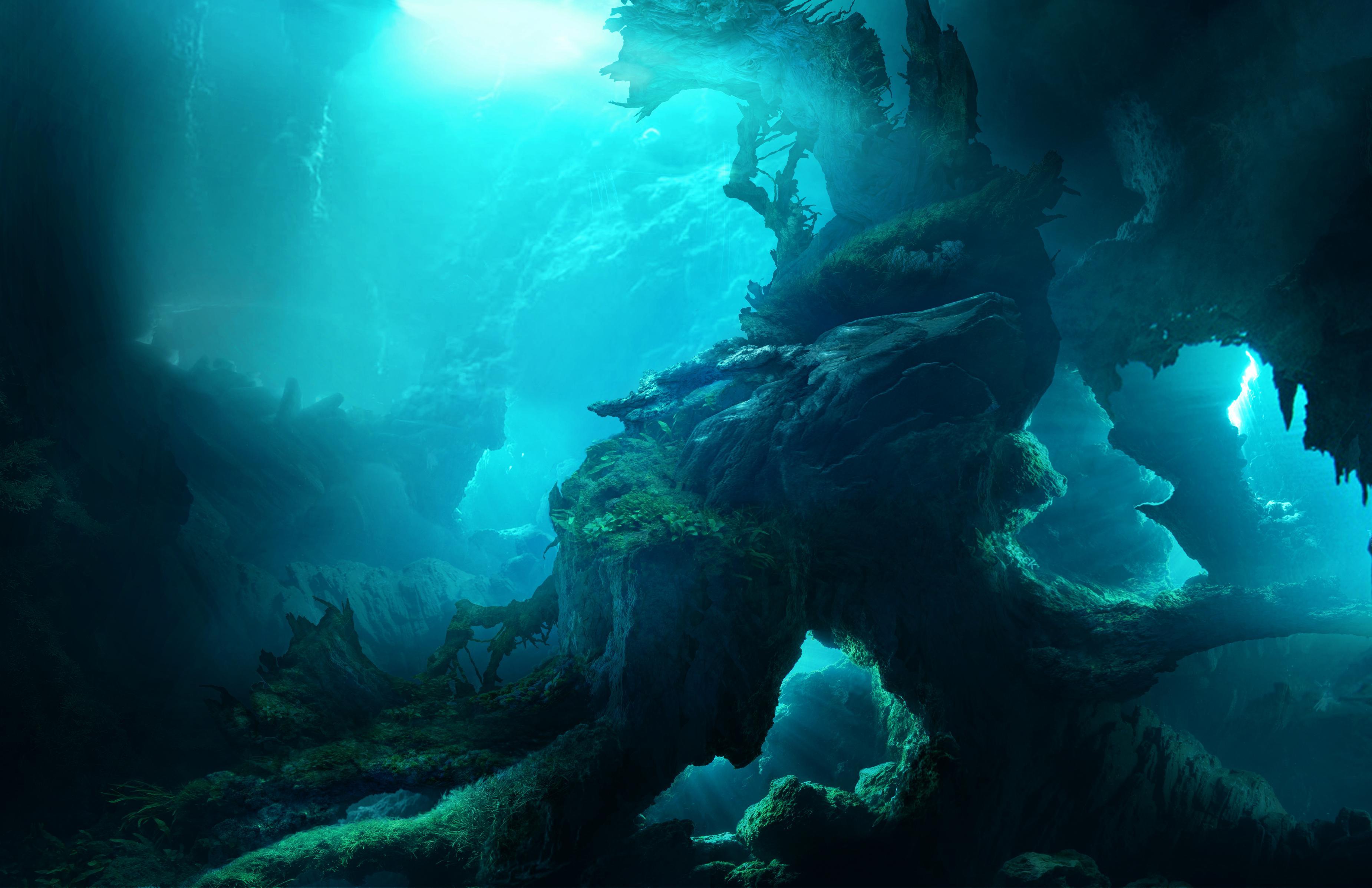 Beautiful Underwater Caves Wallpaper