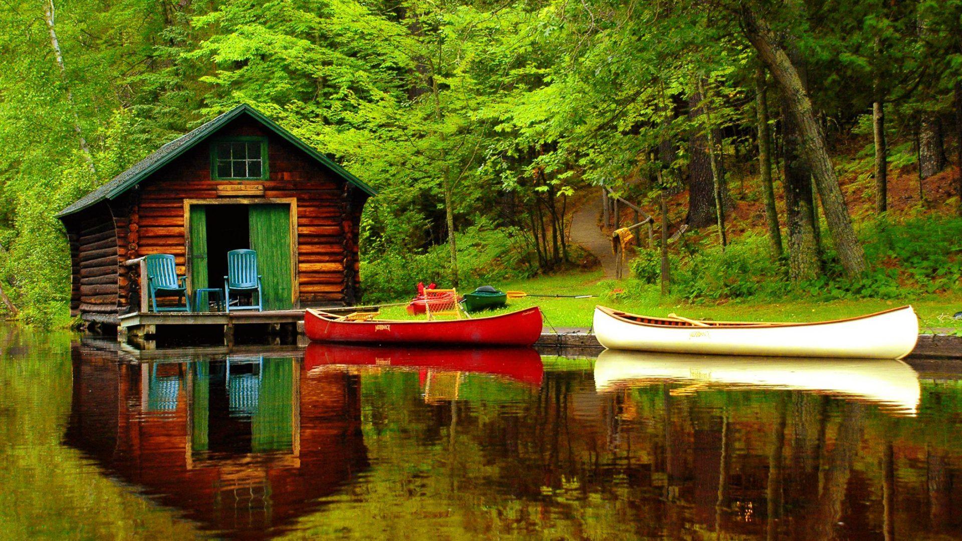 Lake Cabin Forest Wallpapers Wallpaper Cave