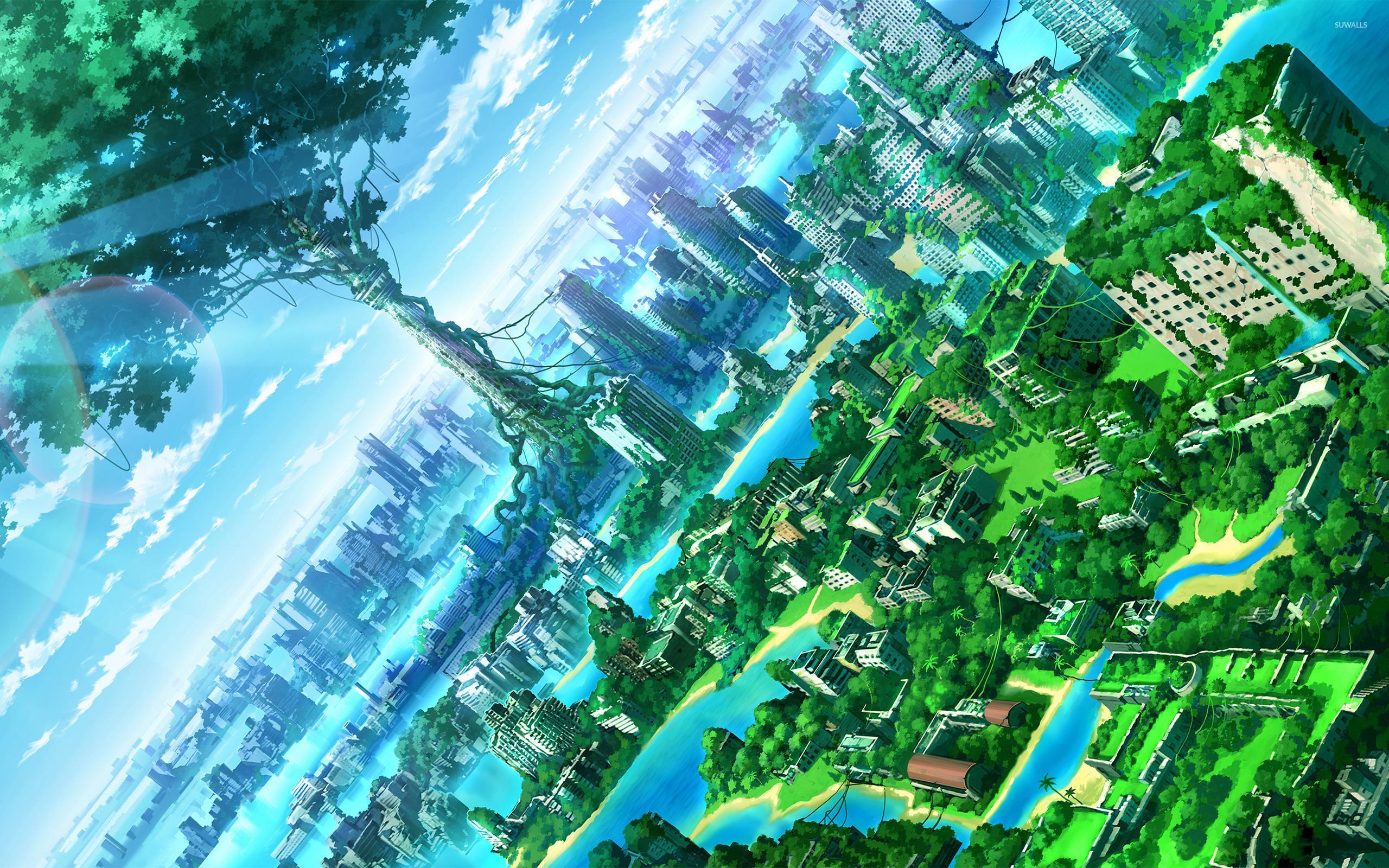 Green Anime City Wallpapers Wallpaper Cave