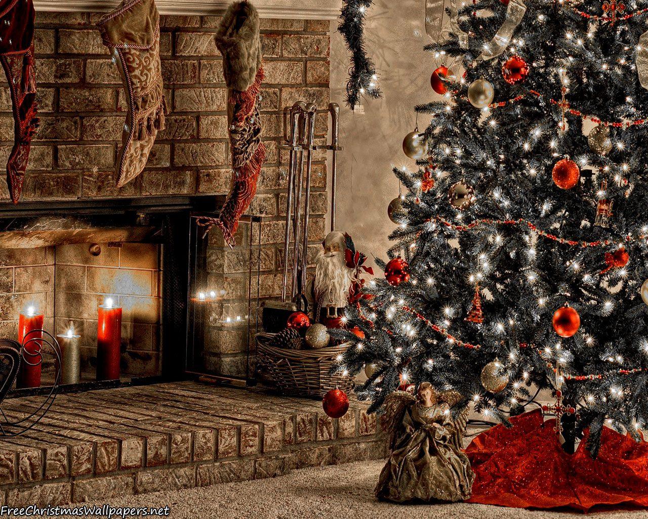 Christmas Fireplace Night Wallpapers Wallpaper Cave