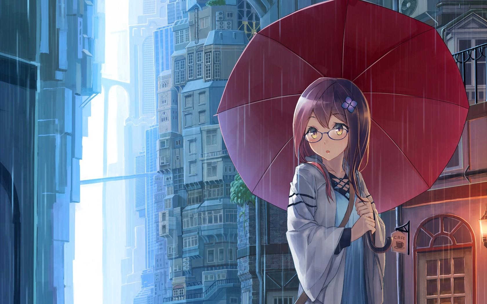 Anime Rain Girl Umbrella Wallpapers Wallpaper Cave