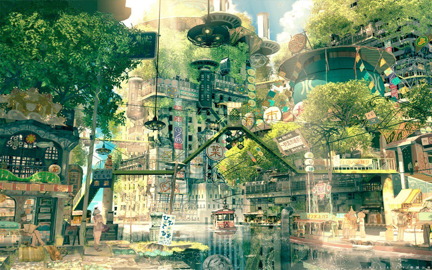 Green Anime City Wallpapers Wallpaper Cave