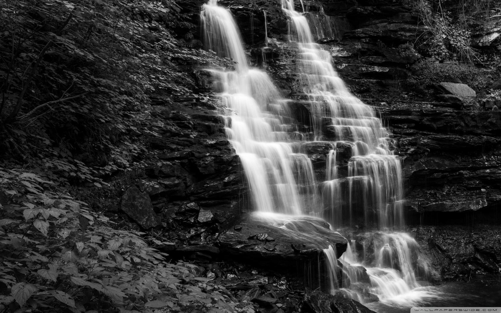 Mountain Waterfall Black And White Wallpapers Wallpaper Cave