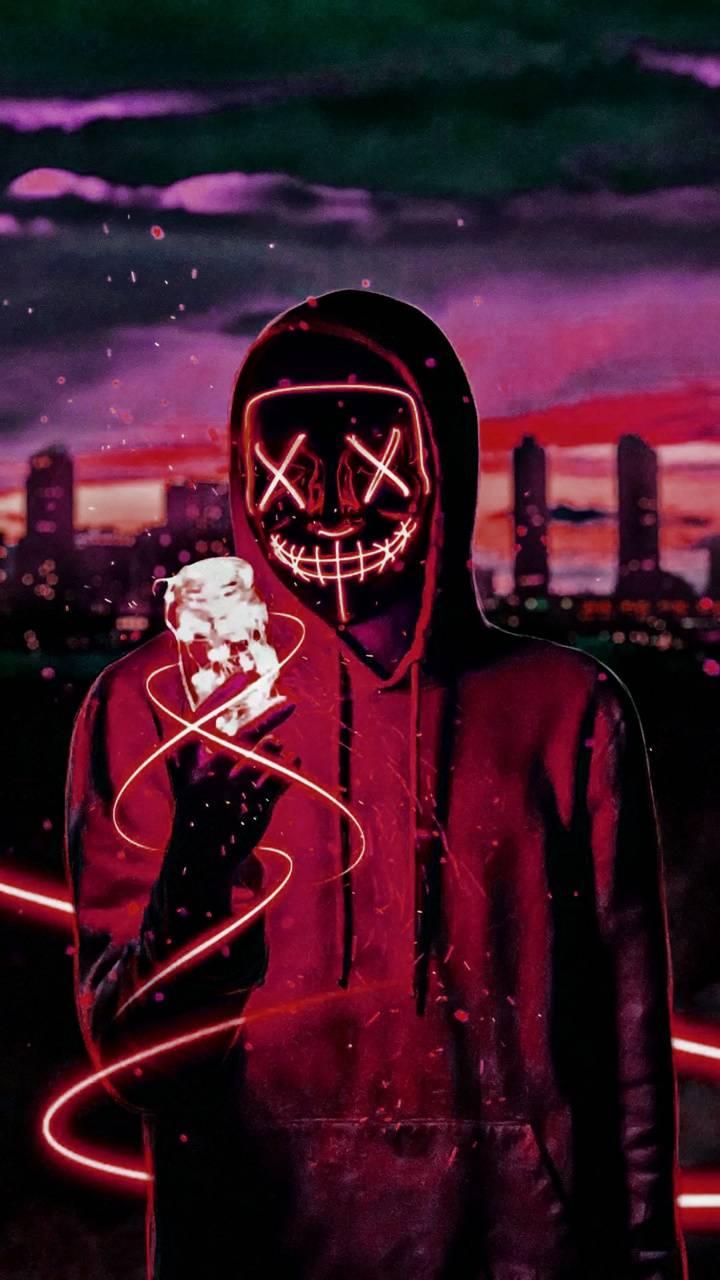 Red Neon Mask Wallpaper 4K Red mask art 4k wallpaper art red.