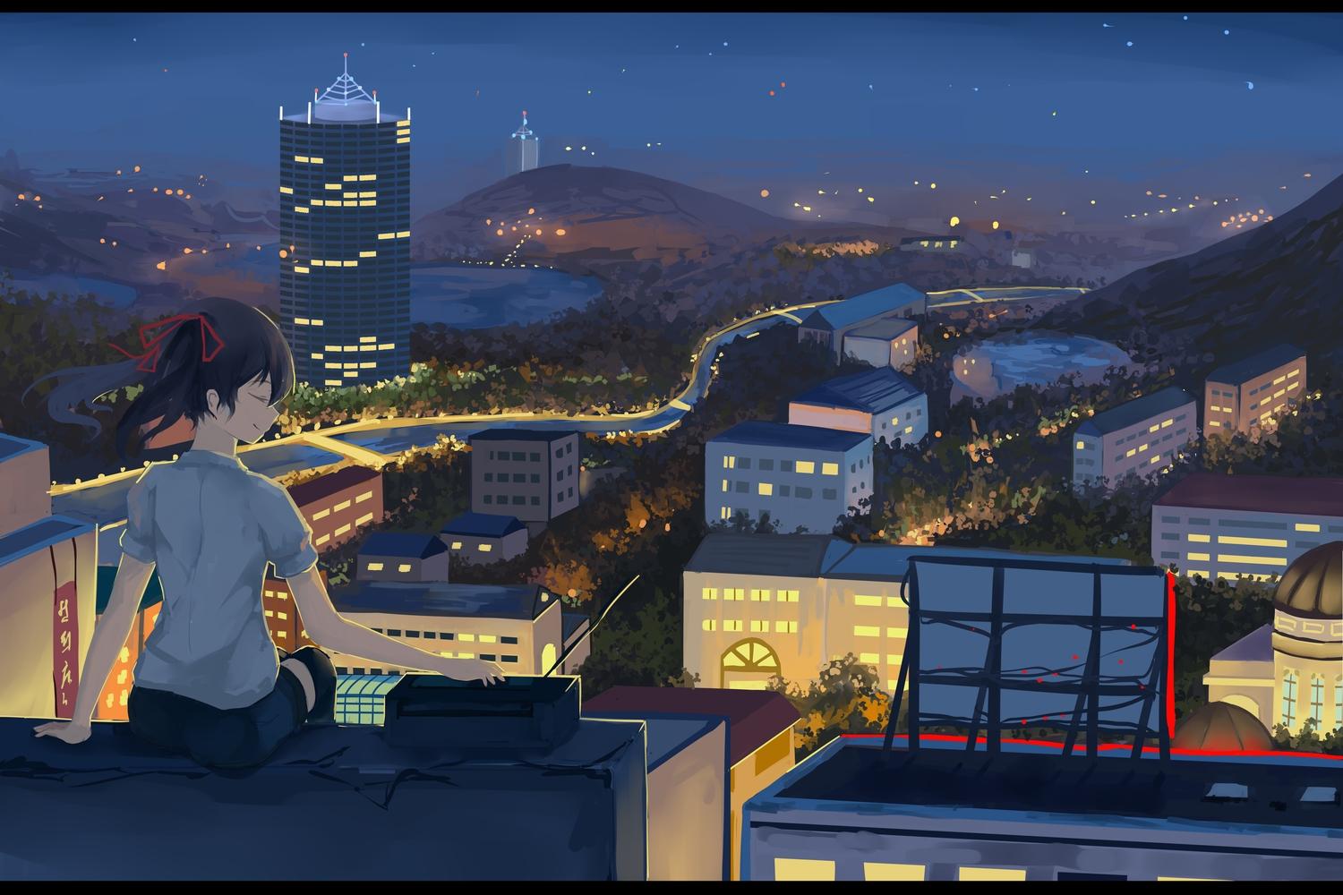 Anime School Rooftop Night Wallpapers Wallpaper Cave