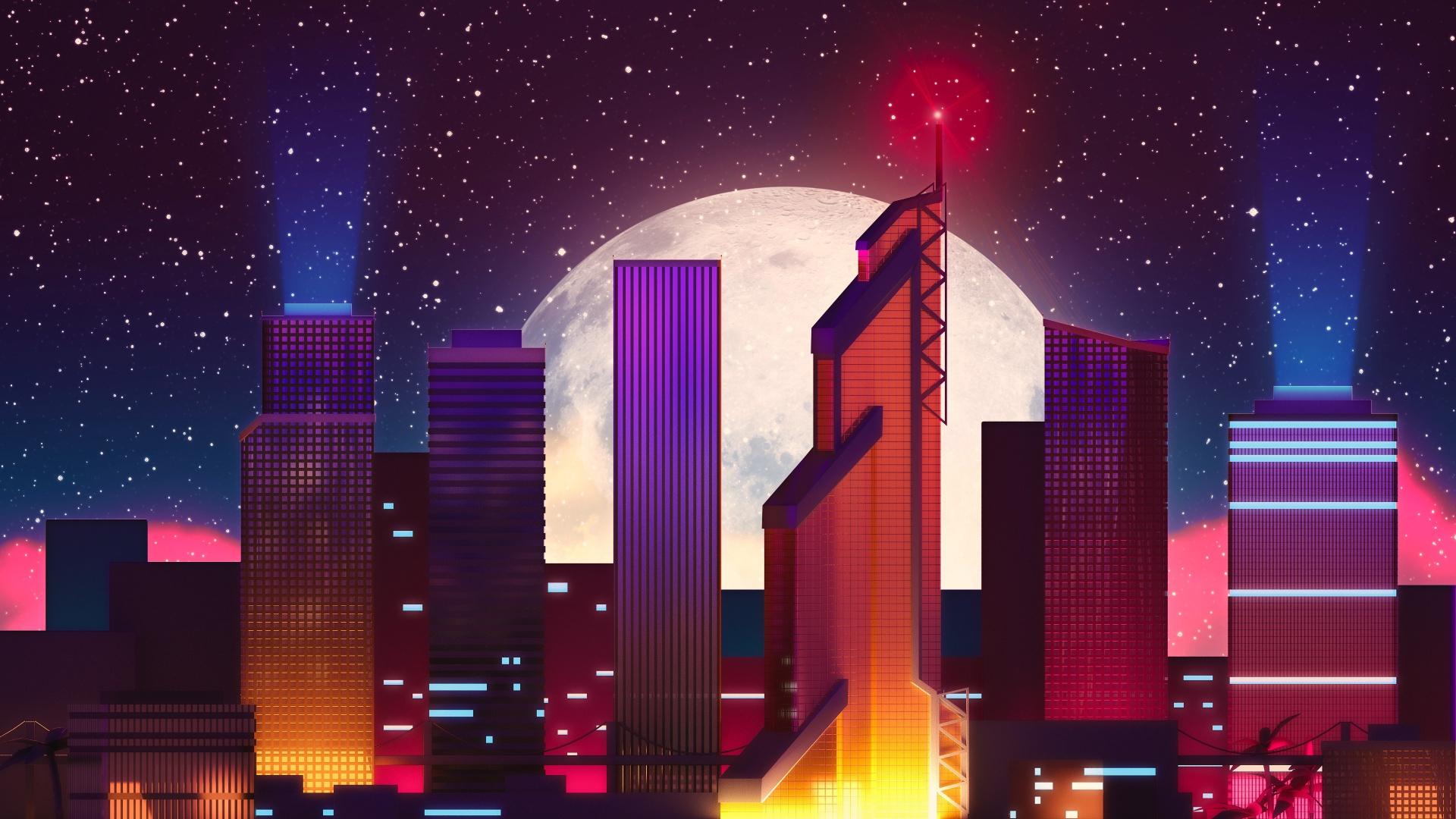 Retro Neon City 1080p Wallpapers Wallpaper Cave