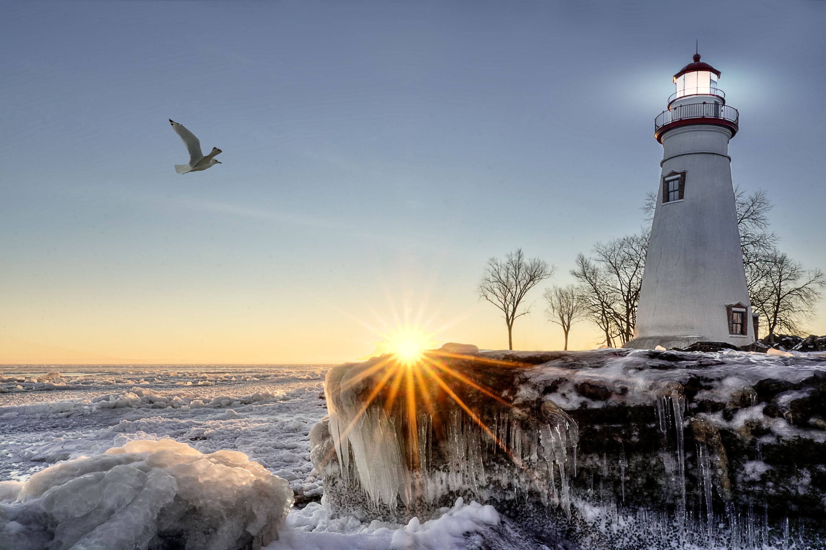 Winter Sunset Lighthouse Wallpapers Wallpaper Cave