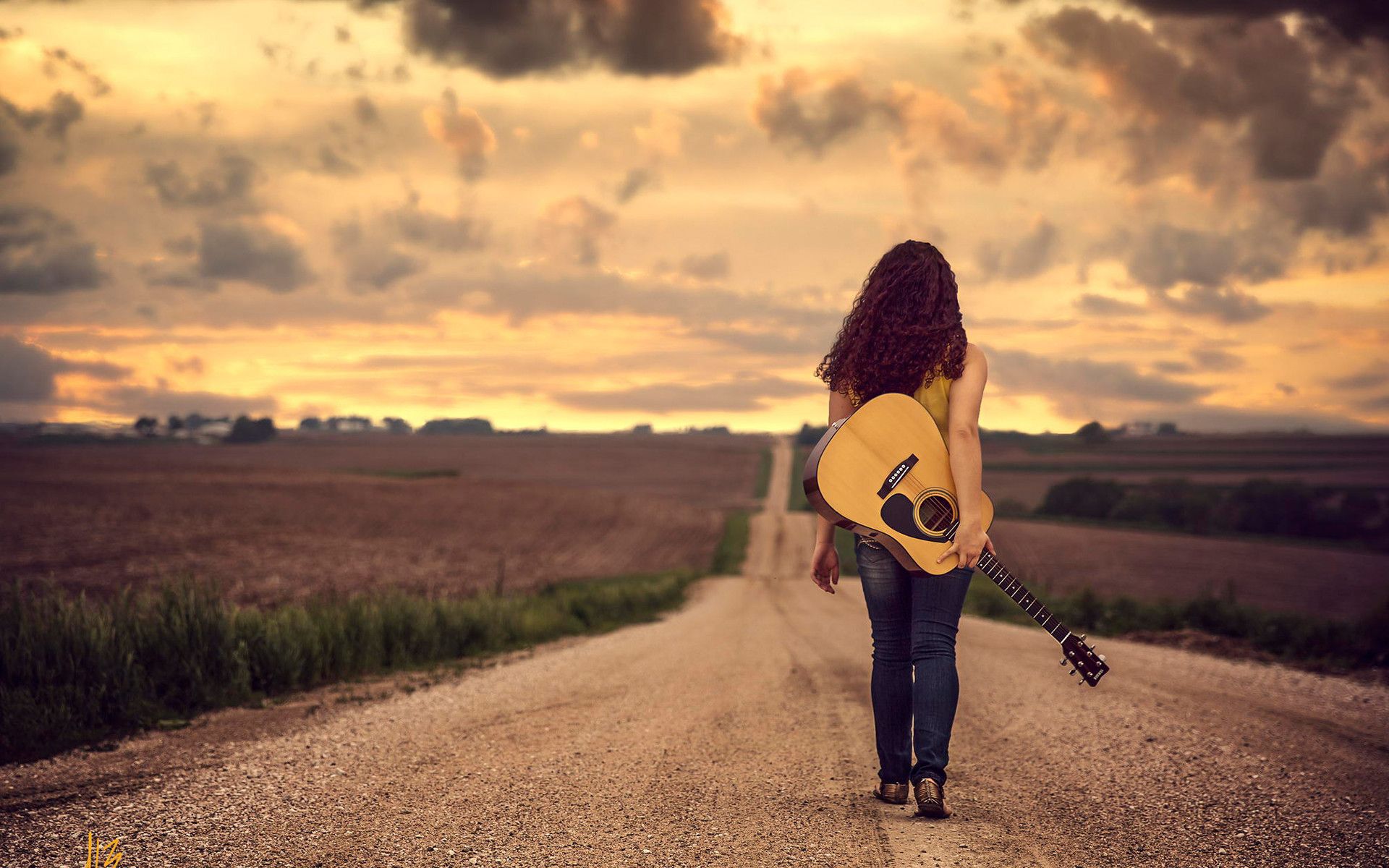 Lonely Girl Playing Guitar Wallpapers