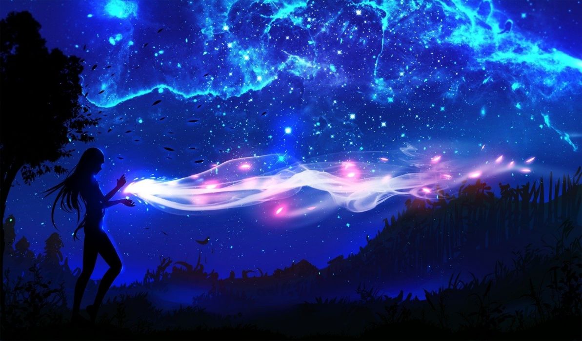 Anime Girl Night Sky Wallpapers Wallpaper Cave