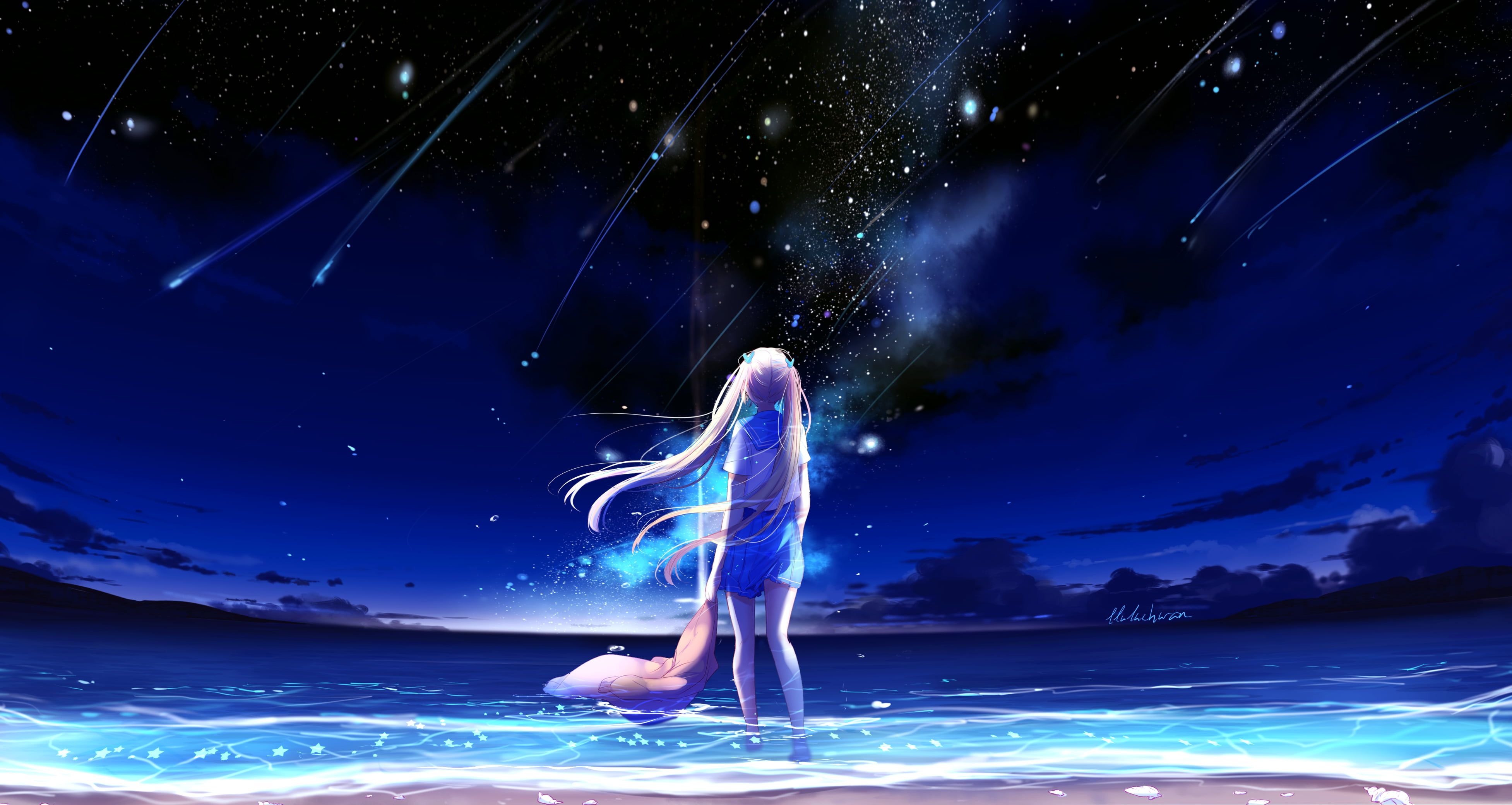 Anime Girl Night Sky Wallpapers Wallpaper Cave