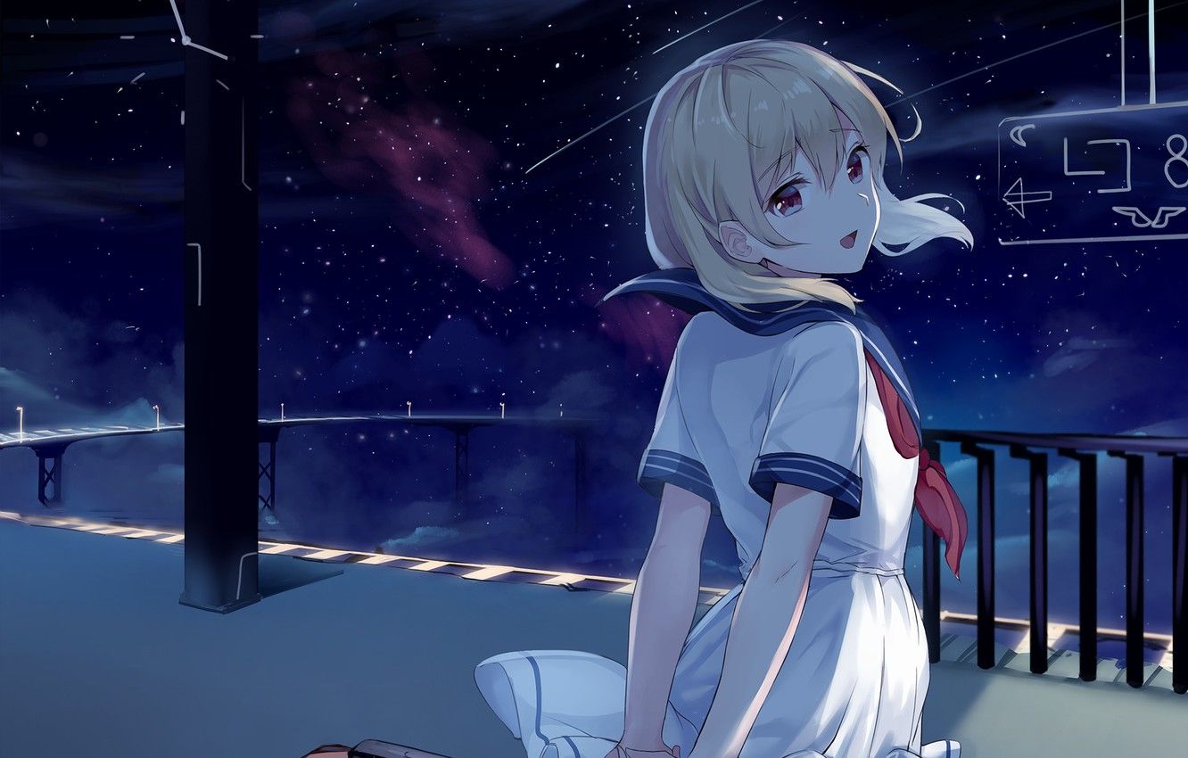 Anime Girl Night Sky Wallpapers Wallpaper Cave