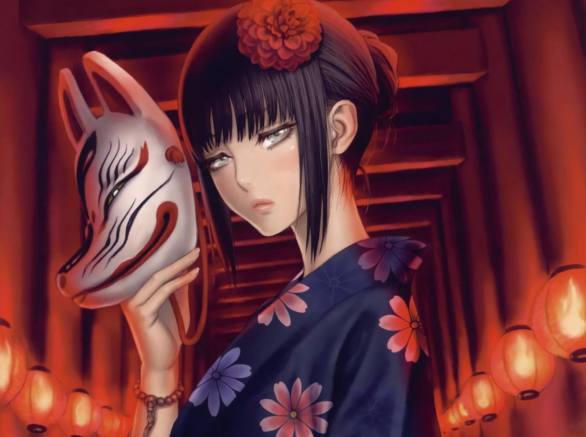 Mask Kitsune Anime Girl Wallpapers Wallpaper Cave