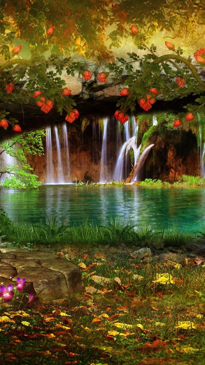 Waterfall Flowers Wallpapers Wallpaper Cave