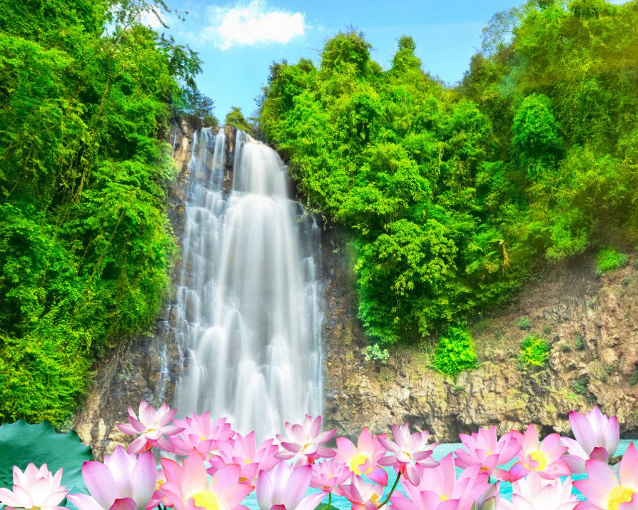 Waterfall Flowers Wallpapers Wallpaper Cave