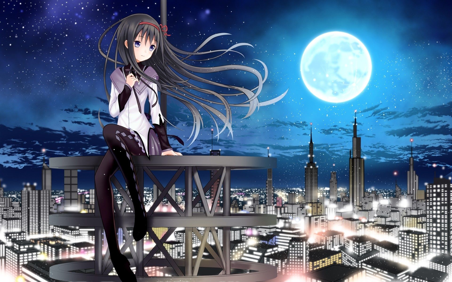 Anime Girl And The Moon Wallpapers Wallpaper Cave