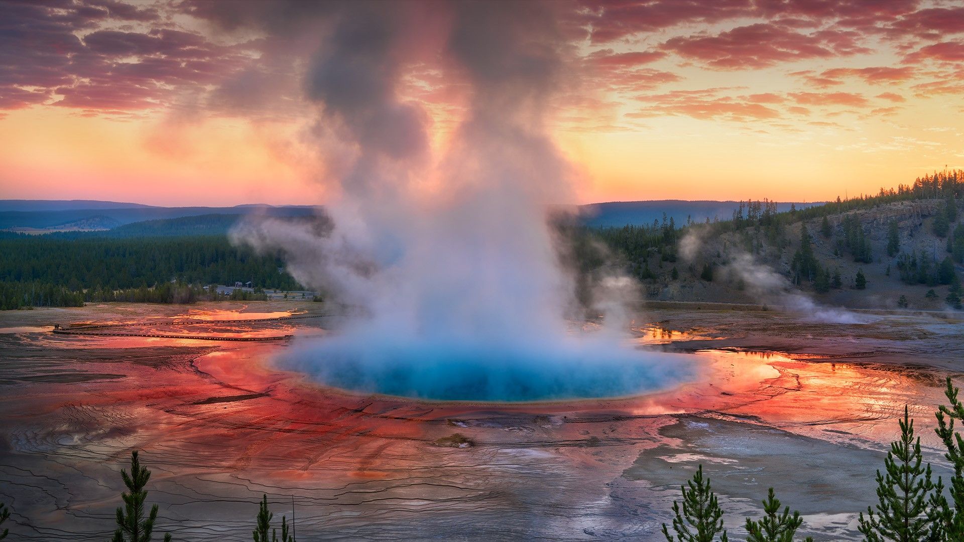 Grand Prismatic Spring Sunset Wallpapers Wallpaper Cave