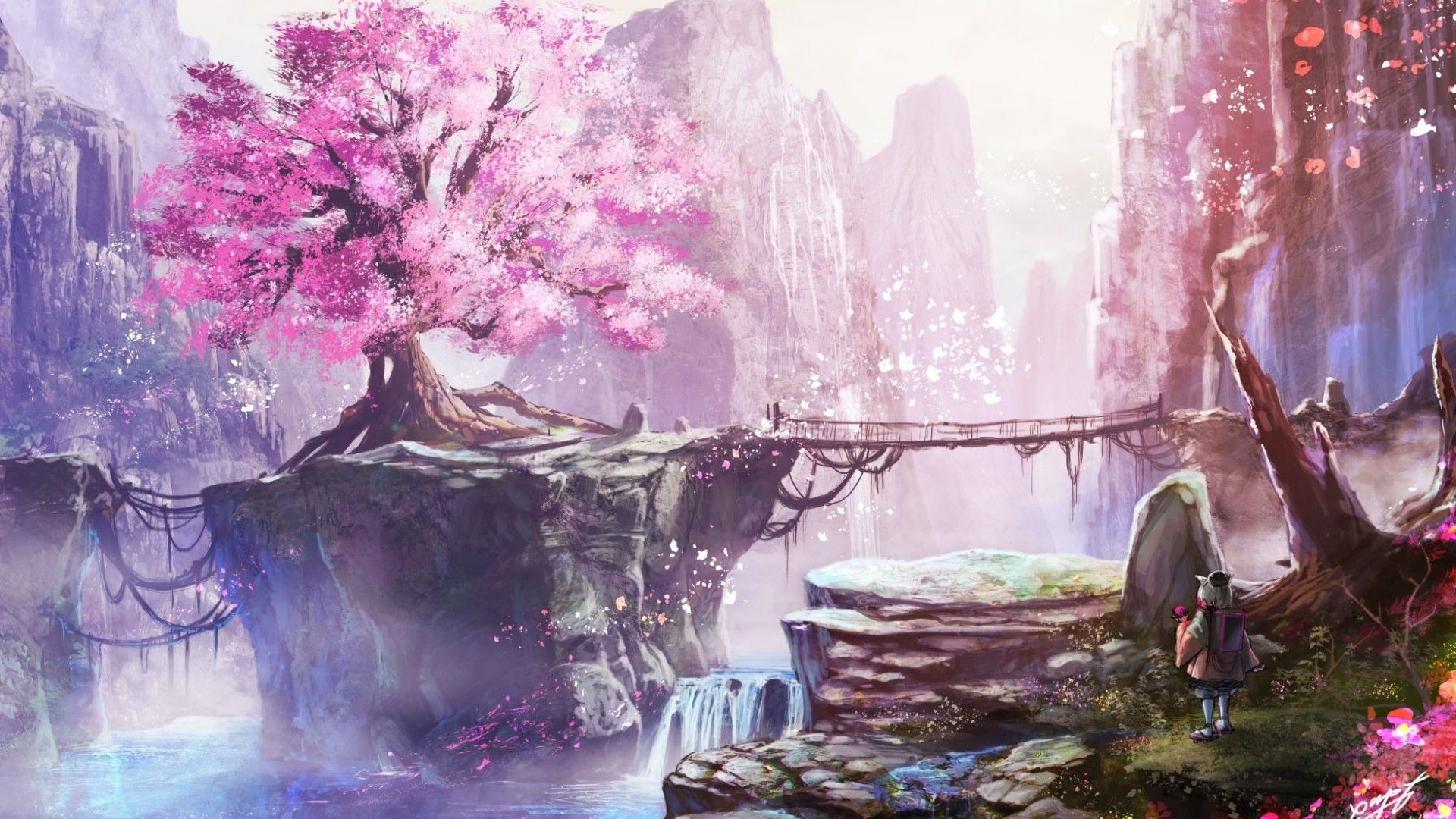Pink Anime Landscape Wallpapers Wallpaper Cave