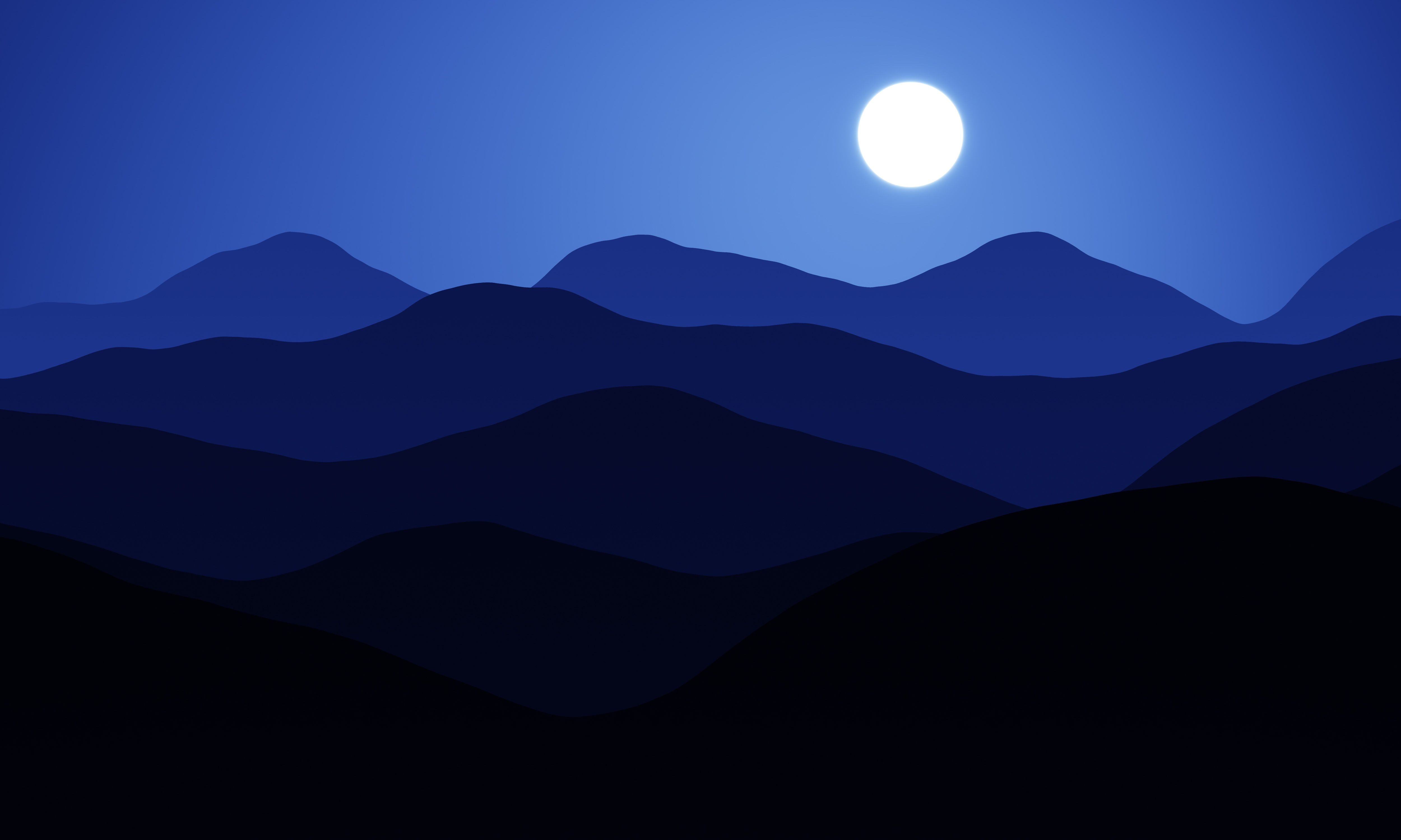 Minimalist Moon Night Mountains 4k Wallpapers Wallpaper Cave