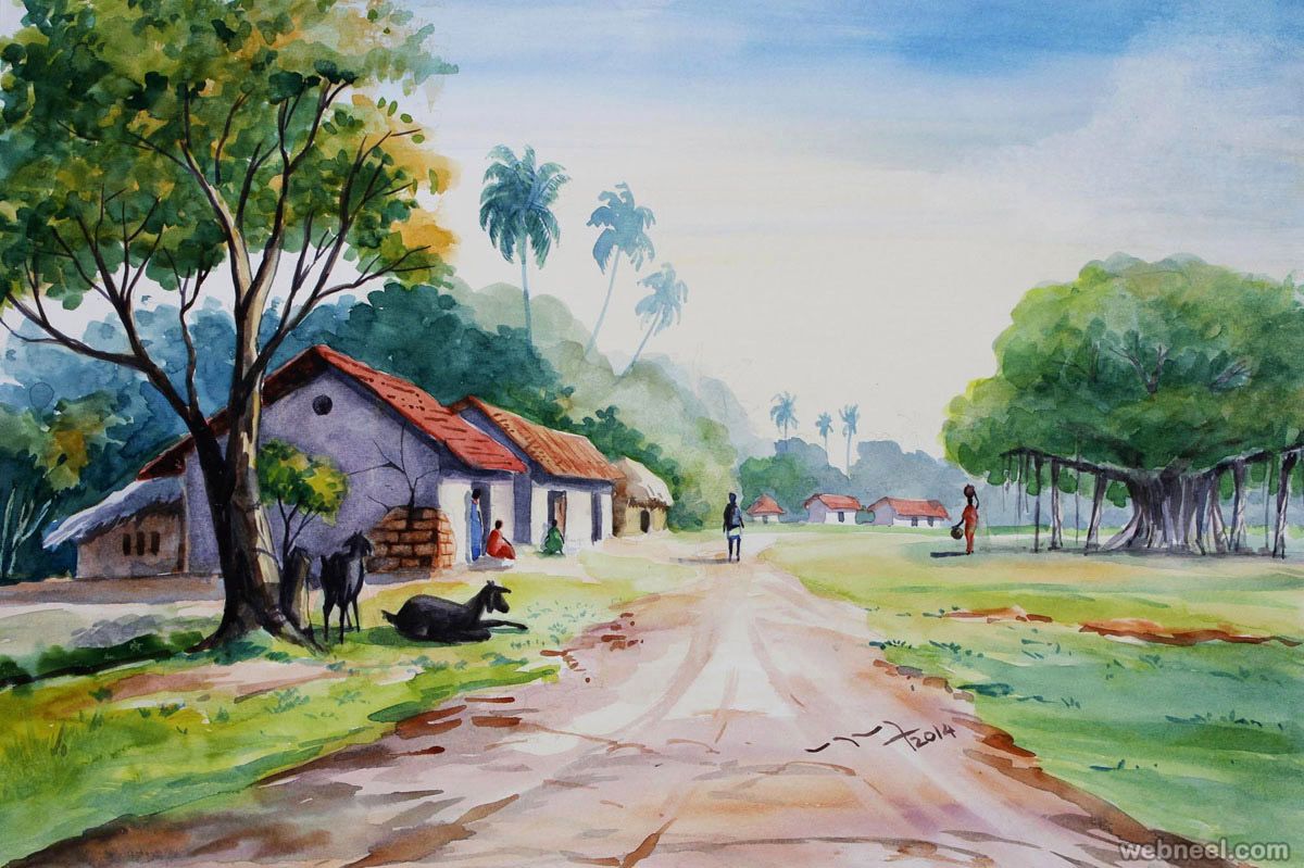 Village Painting Wallpapers Wallpaper Cave
