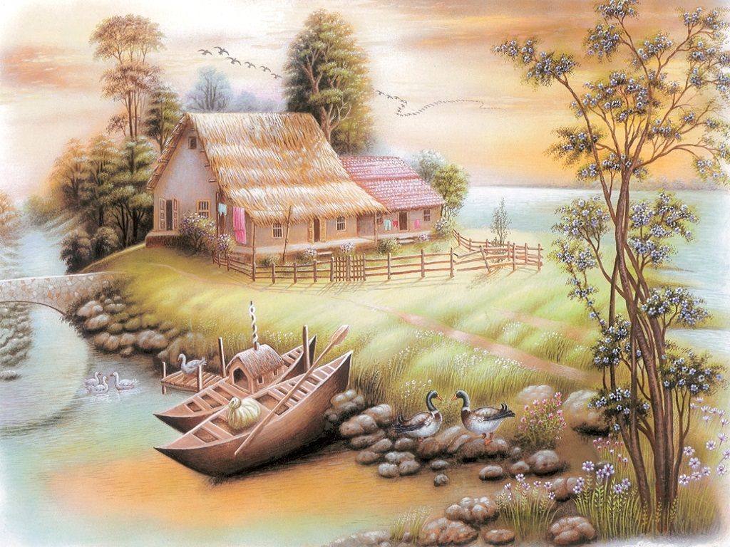 Village Painting Wallpapers Wallpaper Cave