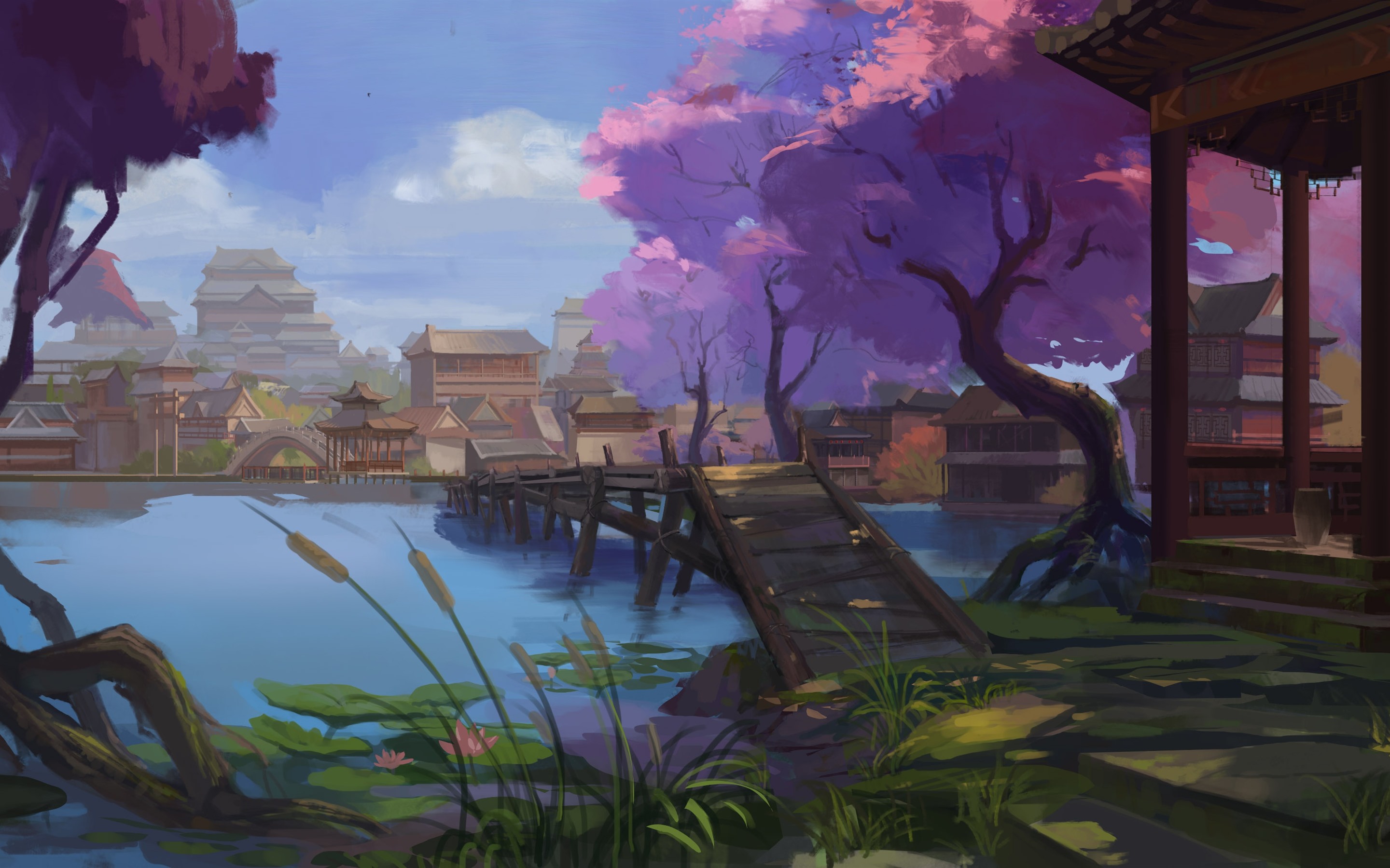 Village Painting Wallpapers Wallpaper Cave