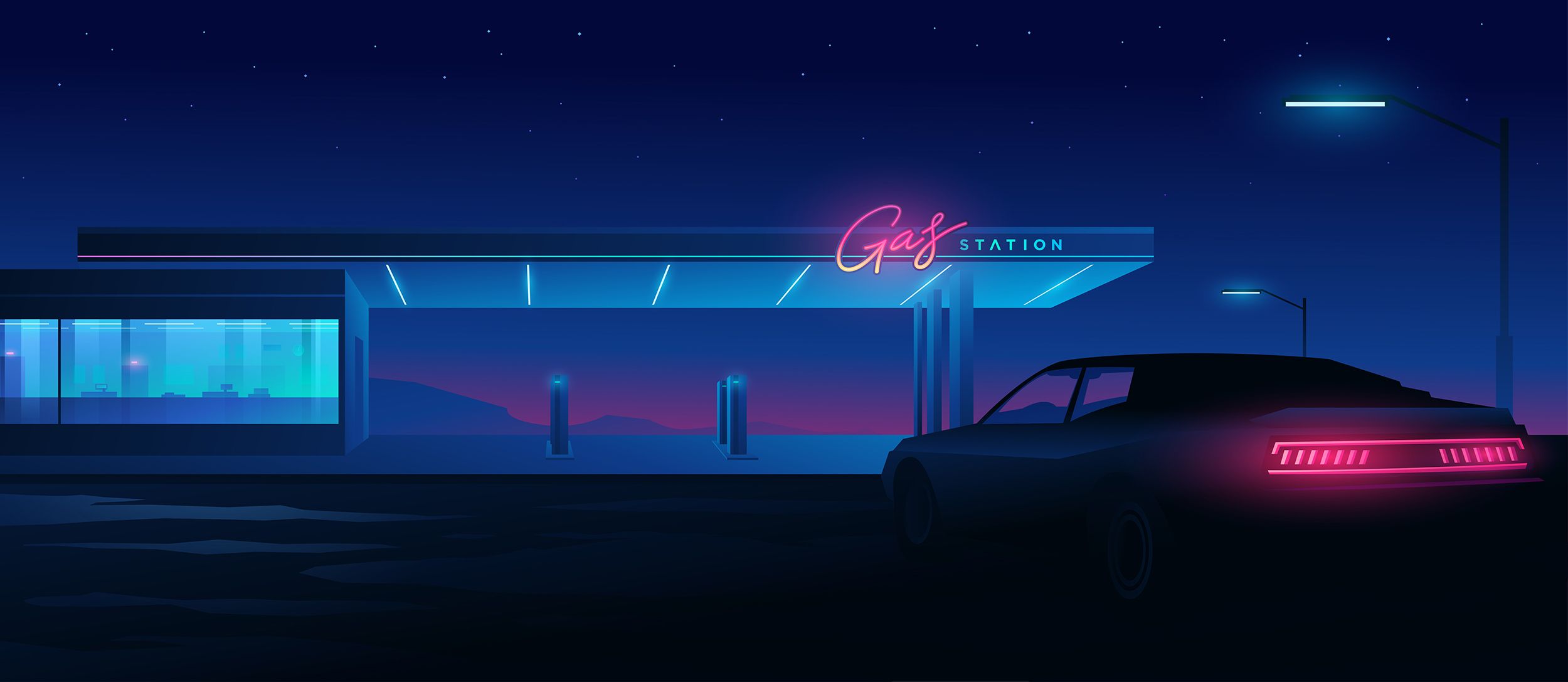 Retrowave Gas Station Wallpapers Wallpaper Cave