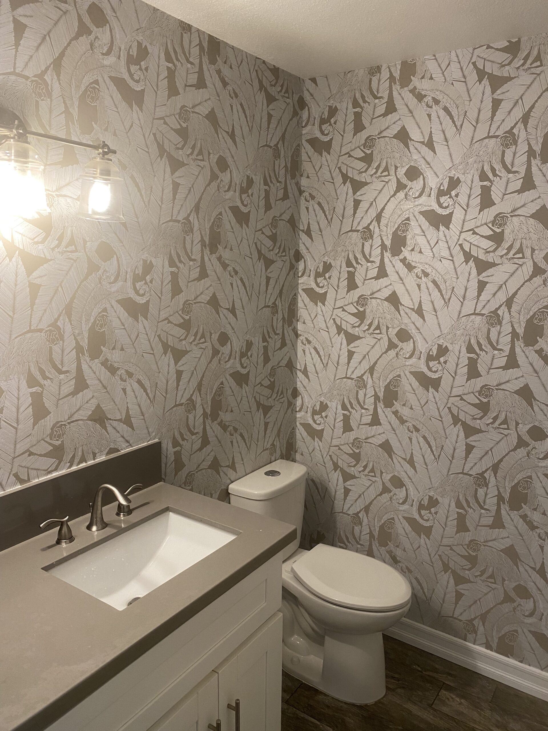 Wallpaper installation in a bathroom