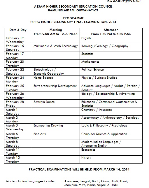 Assam HSLC Routine 2023 (OUT) SEBA.