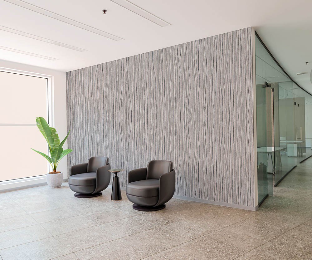 Gray Seersucker wallcovering for building hallways