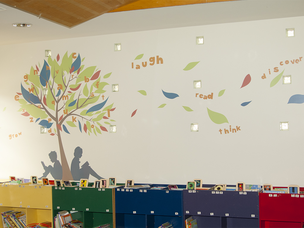 Children's area library feature wall