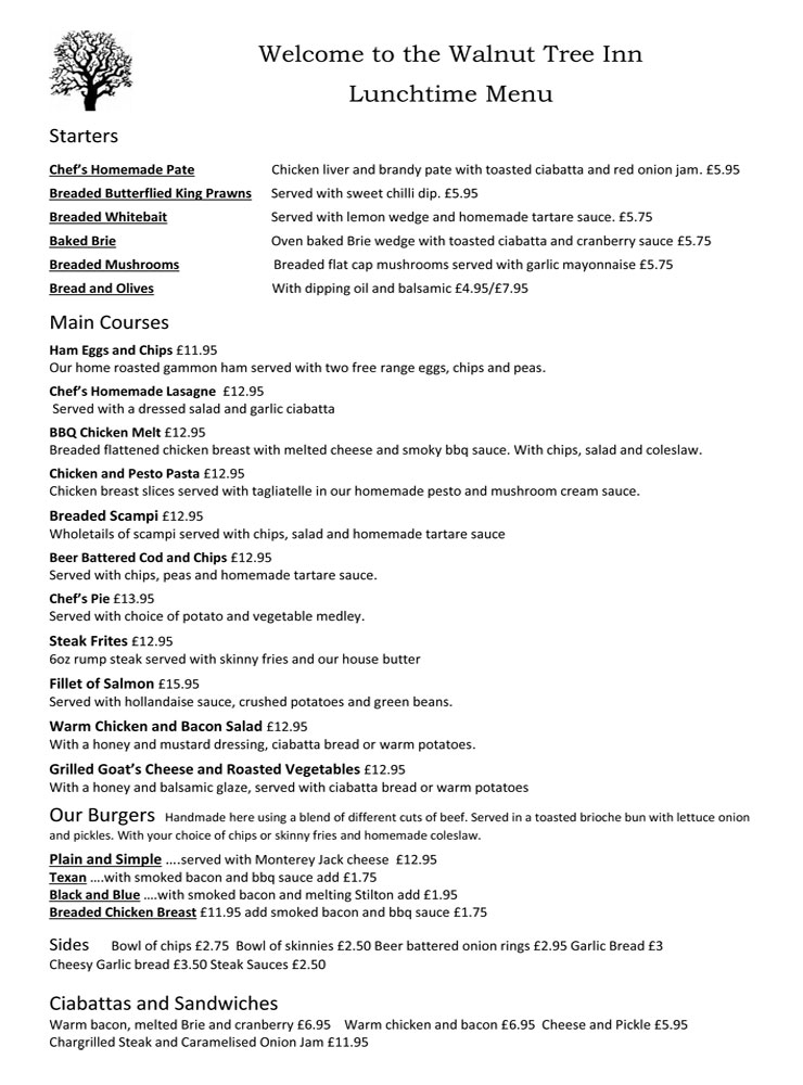 The Walnut Tree Inn Mere Quality Pub Food served all day B&B