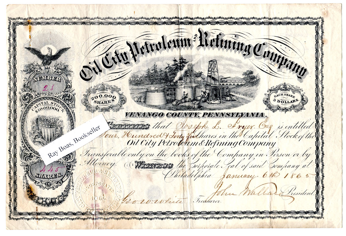 1864, 1865 and 1884 OIL STOCK CERTIFICATES