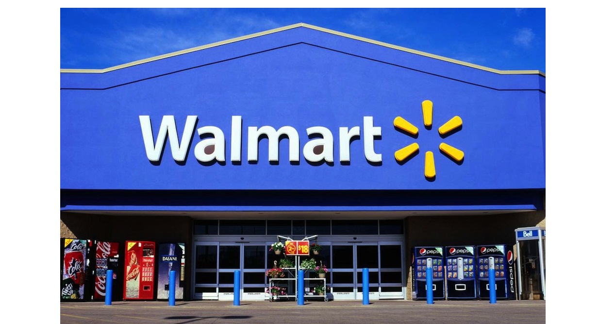 Front view of a Walmart supercentre store exterior sign logo Ontario