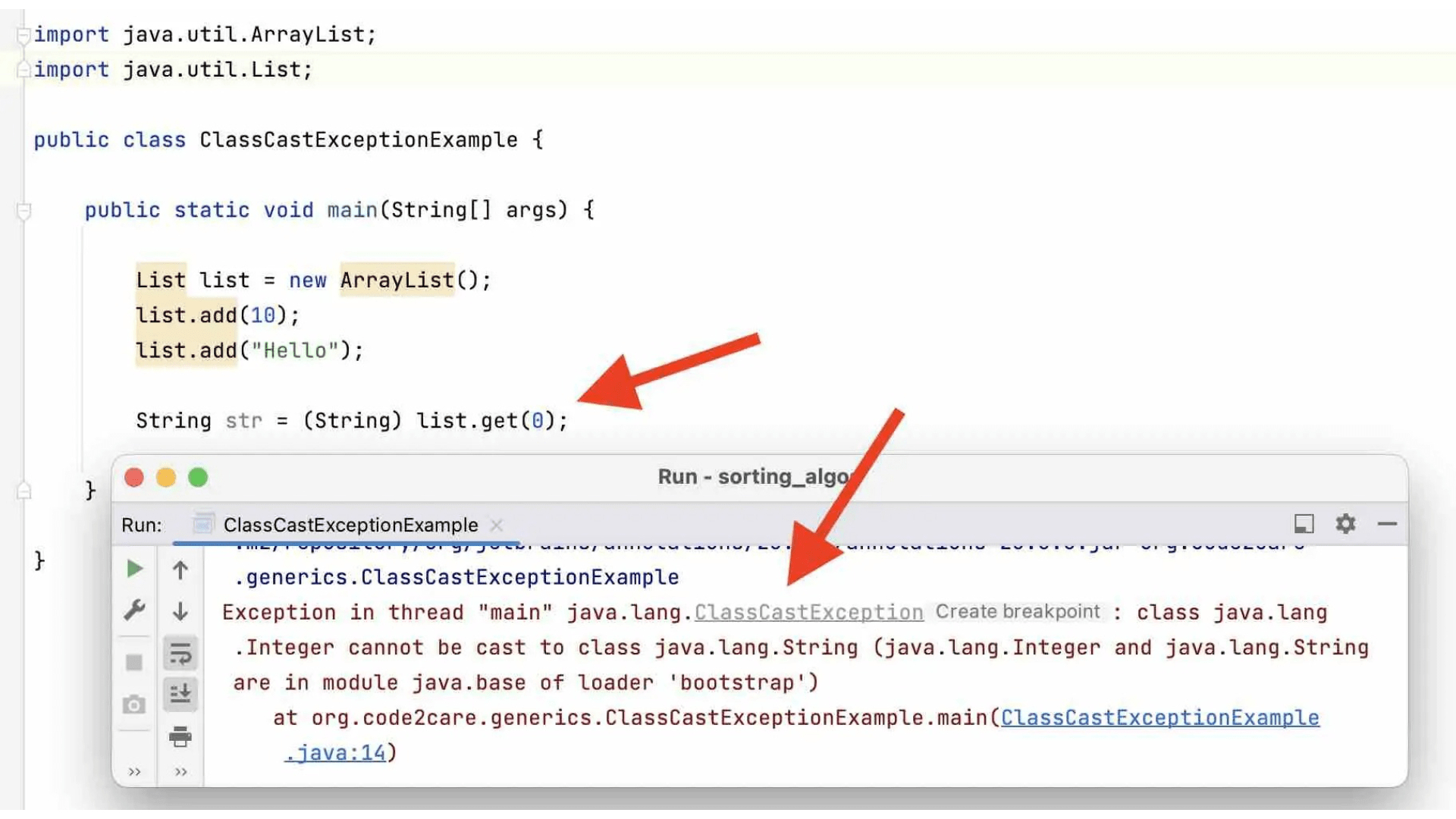 Résoudre Les erreurs Java de type ClassCastException