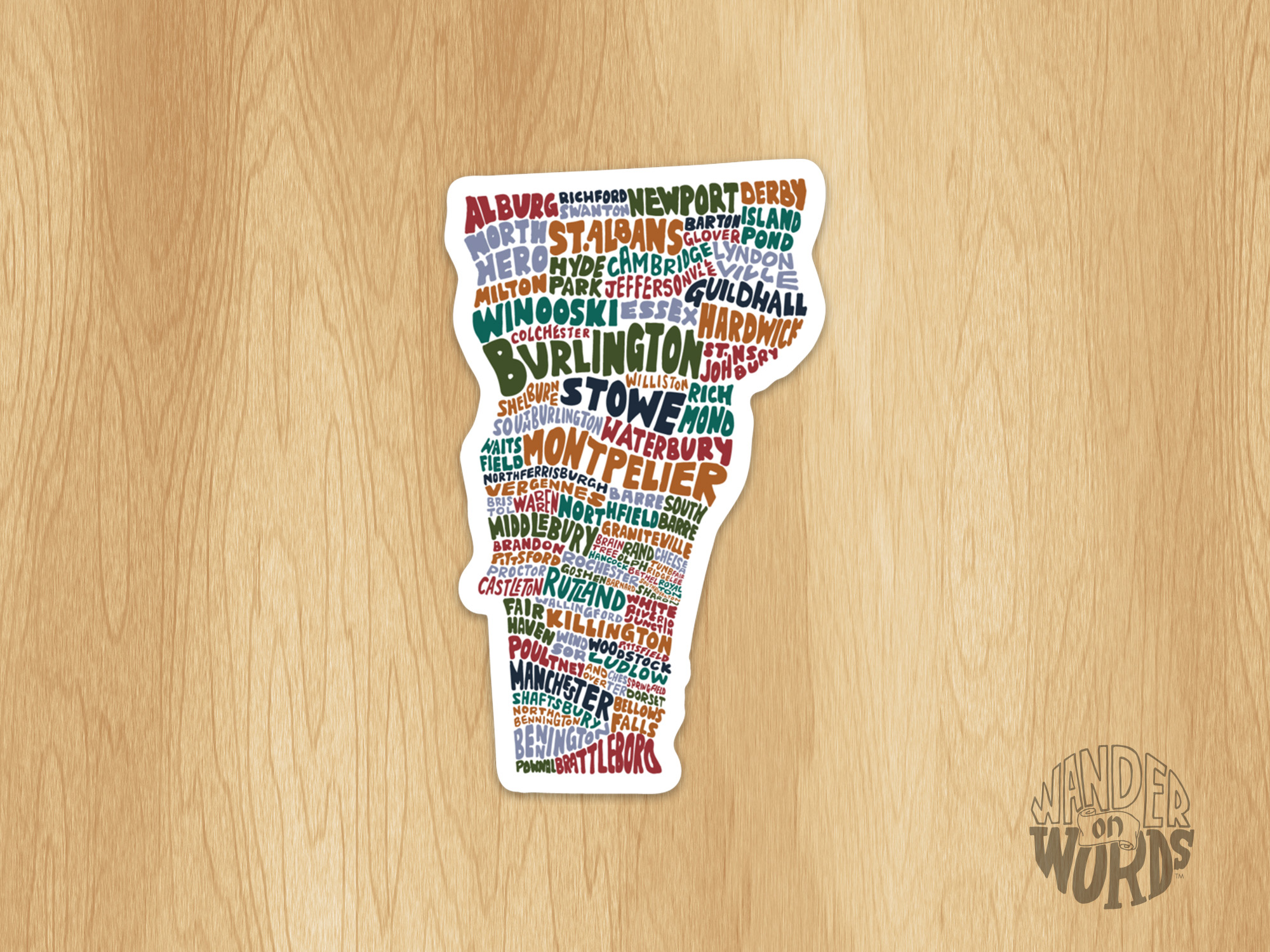 Vermont Towns Sticker Wander on Words