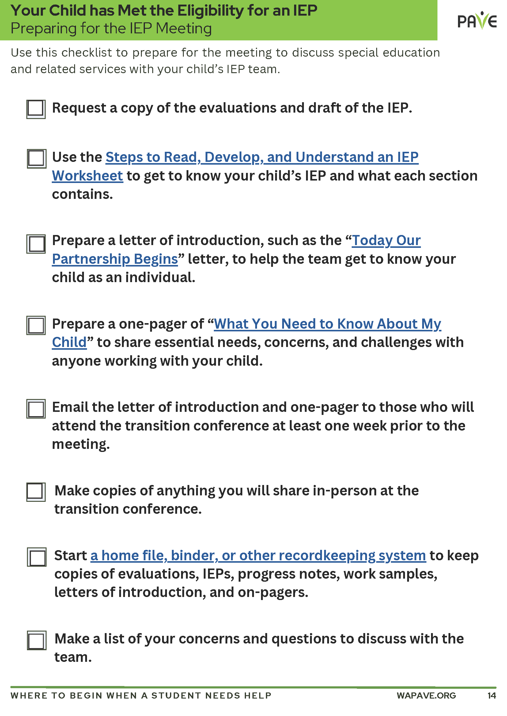 Your Child has Met the Eligibility for an IEP Preparing for the IEP