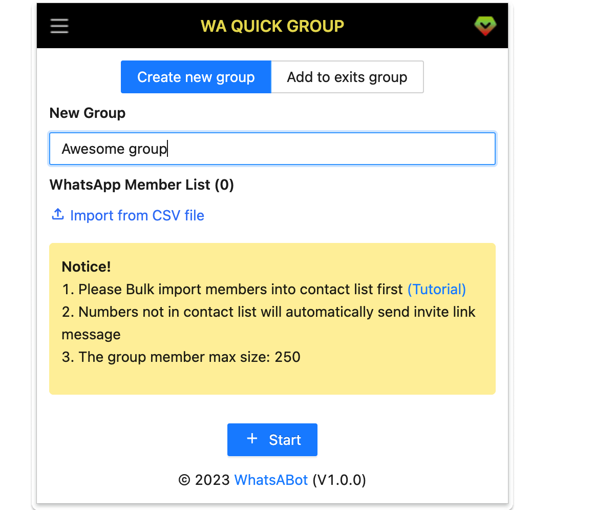 WhatsApp Quick Group Import WhatsApp Group members from CSV file